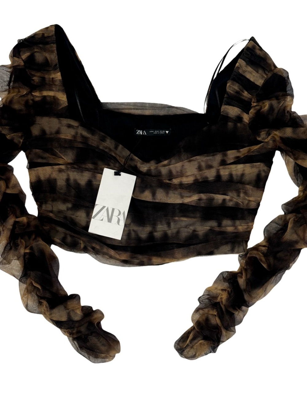 ZARA Corsetry Tulle Ruffle Sleeve Crop Top